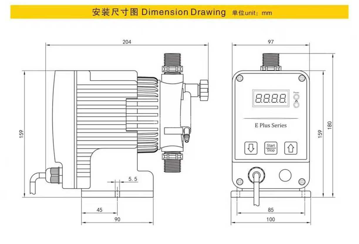 E Plus系列電磁式隔膜計(jì)量泵安裝尺寸圖 E Plus Series Dimension Drawing